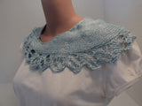 Handcrafted Scarf Blue Silk Lace Edging 100% Silk Female Solid -- New No Tags