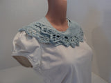Handcrafted Scarf Blue Silk Lace Edging 100% Silk Female Solid -- New No Tags