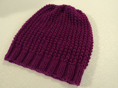 Handcrafted Beanie Hat Magenta Textured Slouchy 100% Acrylic Female Adult Solid -- New No Tags