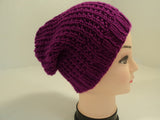 Handcrafted Beanie Hat Magenta Textured Slouchy 100% Acrylic Female Adult Solid -- New No Tags