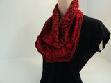 Handcrafted Wrap Cowl Red Textured Various Yarns Acrylic Wool Mix Female Adult -- New No Tags