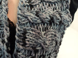 Handcrafted Cowl Wrap Gray Textured 100% Merino Wool Female Adult -- New No Tags