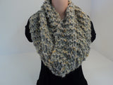 Handcrafted Wrap Cowl Gray Gold Bulky Alpaca Mohair Blend Female Adult -- New No Tags