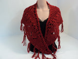 Handcrafted Wrap Shawl Length is 56in Red Fringes 100% Merino Wool Female Adult -- New No Tags
