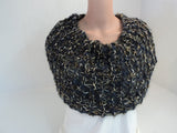 Handcrafted Wrap Cowl Black Gold Bulky Alpaca Mohair Blend Female Adult -- New No Tags