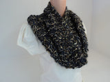 Handcrafted Wrap Cowl Black Gold Bulky Alpaca Mohair Blend Female Adult -- New No Tags