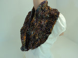 Handcrafted Cowl Wrap Gold Blue Purple Textured 100% Merino Wool Female Adult -- New No Tags