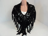 Handcrafted Wrap Shawl Black Silver Fringes Merino Wool Stellina Mix Female -- New No Tags
