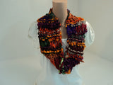 Handcrafted Wrap Cowl Purple Green Orange Drop Stitch 100% Recycled Silk Female -- New No Tags