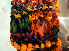 Handcrafted Wrap Cowl Purple Green Orange Drop Stitch 100% Recycled Silk Female -- New No Tags