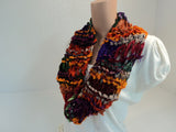 Handcrafted Wrap Cowl Purple Green Orange Drop Stitch 100% Recycled Silk Female -- New No Tags