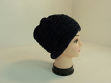 Handcrafted Beanie Hat Dark Blue Textured Slouchy Baby Merino Wool Female Adult -- New No Tags
