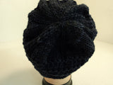 Handcrafted Beanie Hat Dark Blue Textured Slouchy Baby Merino Wool Female Adult -- New No Tags