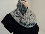 Handcrafted Cowl Wrap Gray Lace Organic Cotton Wool Blend Female Adult -- New No Tags