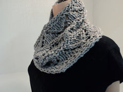 Handcrafted Cowl Wrap Gray Lace Organic Cotton Wool Blend Female Adult -- New No Tags