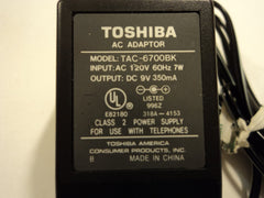 Toshiba Power Adaptor Class 2 Supply Telephone 9VDC 350mA TAC-6700BK -- Used