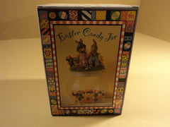 Bocal De Bonbons De Paques Easter Candy Jar 49-oz Glass Ceramic -- New