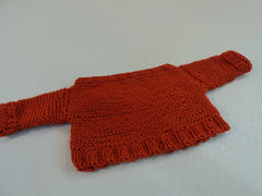 Handcrafted Baby Sweater Burnt Orange Pocket Owl Button 100% Cotton Unisex -- New No Tags