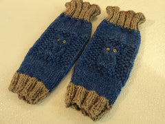 Handcrafted Knitted Baby Leg Warmers Blue/Gray Owl Eye Buttons Male 9-12 months -- New No Tags