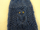 Handcrafted Knitted Baby Hat Blue/Gray Owl Pom Pom 100% Wool Male 9-12 months -- New No Tags