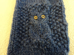 Handcrafted Knitted Baby Leg Warmers Blue/Gray Owl Eye Buttons Male 9-12 months -- New No Tags