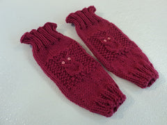 Handcrafted Knitted Baby Leg Warmers Pink Owl Eye Buttons Female 6-12 Months -- New No Tags