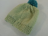 Handcrafted Knitted Child Hat Lime/Teal Owl Pom Pom 100% Wool Female 3T -- New No Tags