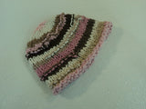 Handcrafted Knitted Baby Hat Pink/Brown/Cream Striped Female 9-12 Months -- New No Tags