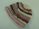 Handcrafted Knitted Baby Hat Pink/Brown/Cream Striped Female 9-12 Months -- New No Tags