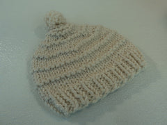 Handcrafted Knitted Beanie Hat Cream Pom Pom Slouchy Wool Acrylic Female Adult -- New No Tags