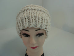 Handcrafted Knitted Beanie Hat Cream Pom Pom Slouchy Wool Acrylic Female Adult -- New No Tags
