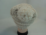 Handcrafted Knitted Beanie Hat Cream Pom Pom Slouchy Wool Acrylic Female Adult -- New No Tags