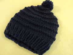 Handcrafted Knitted Hat Beanie Violet Blue Pom Pom Slouchy Wool Acrylic Female -- New No Tags