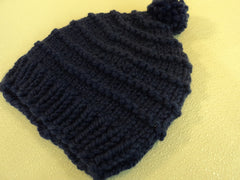 Handcrafted Knitted Hat Beanie Violet Blue Pom Pom Slouchy Wool Acrylic Female -- New No Tags