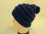 Handcrafted Knitted Hat Beanie Violet Blue Pom Pom Slouchy Wool Acrylic Female -- New No Tags