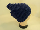 Handcrafted Knitted Hat Beanie Violet Blue Pom Pom Slouchy Wool Acrylic Female -- New No Tags