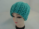 Handcrafted Knitted Hat Beanie Aqua Pom Pom Slouchy 100% Merino Wool Female -- New No Tags