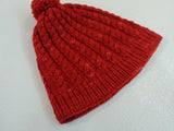 Handcrafted Beanie Knitted Hat Red Pom Pom Cable Stitch 100% Merino Wool Female -- New No Tags