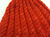 Handcrafted Beanie Knitted Hat Red Pom Pom Cable Stitch 100% Merino Wool Female -- New No Tags