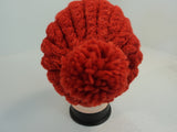 Handcrafted Beanie Knitted Hat Red Pom Pom Cable Stitch 100% Merino Wool Female -- New No Tags