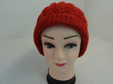 Handcrafted Beanie Knitted Hat Red Pom Pom Cable Stitch 100% Merino Wool Female -- New No Tags