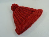 Handcrafted Beanie Knitted Hat Red Pom Pom Cable Stitch 100% Merino Wool Female -- New No Tags