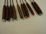 Standard Fondue Forks Set of 10 Japan Color Coded Stainless Steel Wood -- Used
