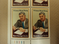 USPS Scott 1875 15c 1980 Whitney Moore Young Lot of 3 Mint NH Plate Block -- New