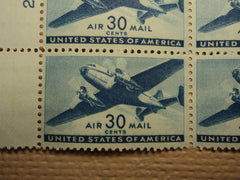 USPS Scott C30 30c Air Mail Transport Plane 1941 Mint NH OG Plate Block 4 Stamps -- New