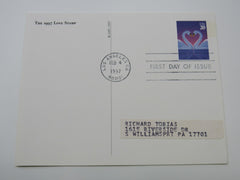 USPS Scott UX279 20c Love Swans First Day of Issue Postal Card -- New