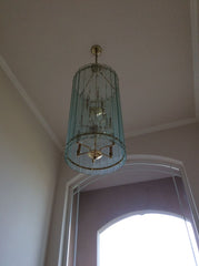 Designer Hanging Light Fixture Chandelier 52in x 18in Clear/Brass Vintage -- Used