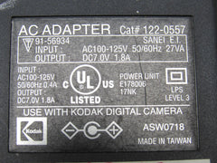 Kodak AC Adapter digital Camera Input AC100-125V Output DC7.0V 91-56934 -- Used