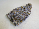 Handcrafted Beanie Hat Brown Gray Rust Pom Pom 100% Merino Female Adult -- New