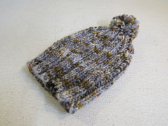 Handcrafted Beanie Hat Brown Gray Rust Pom Pom 100% Merino Female Adult -- New
